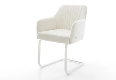Produktbild von DELIFE Freischwinger Greg-Flex Bouclé Soft Beige Freischwinger flach Weiß Taschenfederkern