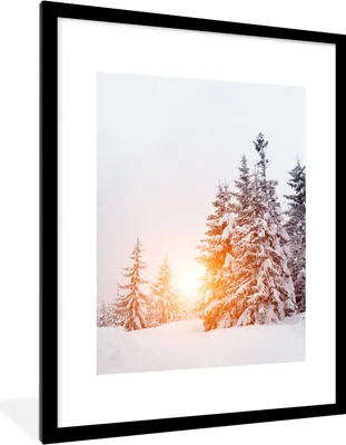 Produktbild von MuchoWow® Gerahmtes Poster Sonne - Bäume - Schnee 60x80 cm - Poster mit Schwarzem Bilderrahmen Wandposter Rahmen Foto Bilder - Wohnzimmer - Dekorationen - Prämie
