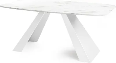 Produktbild von Esstisch Monte Weiß im Modern Stil, Rechteckiger Tisch in Weißer Marmoroptik - Ausziehbar von 160 cm bis 200 cm, Pulverbeschichtete Weiße Metallbeine - 160 x 80 cm - Marmor Weiß