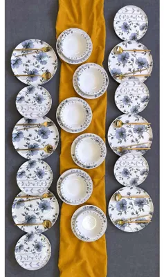 Obrázok produktu pre Hermia Concept, kvalitná 24-dielna sada riadu, 100 % keramika | 6 servírovacích tanierov (26 x 26 x 2,5 cm), 6 tanierov (20 x 20 x 3,5 cm), 6 misiek (16 x 16 x 4,5 cm), 6 dezertných tanierov (20 x 20 x 2 cm) | Vhodné do umývačky riadu a mikrovlnnej rúry, ideálne na každú príležitosť.