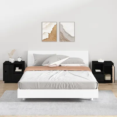 Produktbild von vidaXL Nachttische 2 Stk. Schwarz 50x34x50 cm Massivholz Kiefer