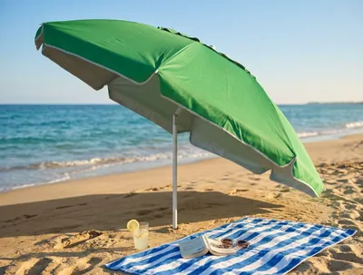 Immagine prodotto di Milani Home - ombrellone da spiaggia diametro 1,8 m con palo centrale inclinabile in acciaio, telo poliestere UV multicolor, per mare e campeggio