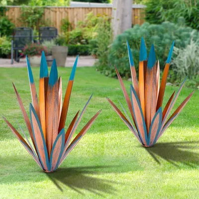 Metall-Agave-Skulptur, 2 Stück, DIY, handbemalt, 33/41 cm
