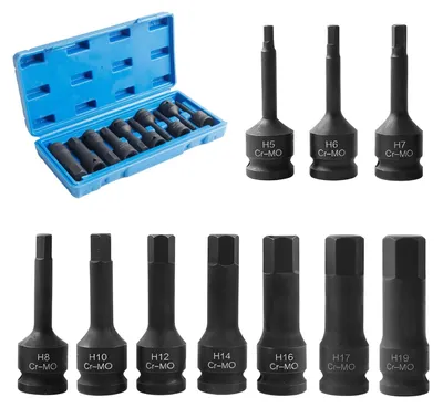Immagine prodotto di Set di bussole per avvitatore a percussione da 1/2 pollice - 10 pezzi - Acciaio cromo-molibdeno - Esagonali