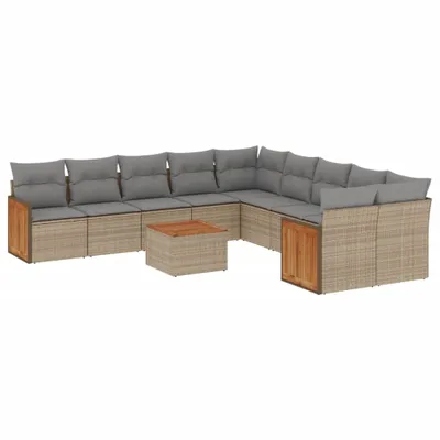 Produktbild von vidaXL 11-tlg. Garten-Sofagarnitur mit Kissen Beige Poly Rattan