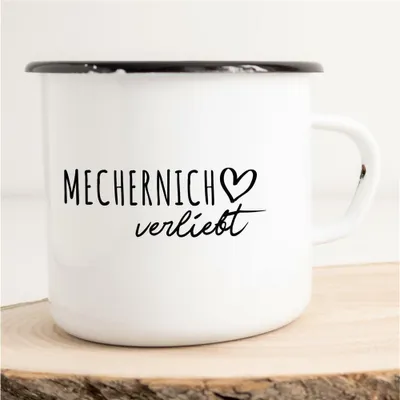 Produktbild von Huuraa Emaille Tasse Mechernich  Geschenk Kaffeebecher Vintage 300ml Mechernich  Präsent