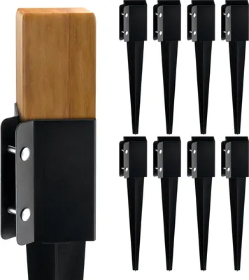 Produktbild von SucceBuy Zaunpfostenanker-Erdspieß, 8er-Pack, 24 x 4 x 4 Zoll (Außendurchmesser), Metall, schwarz pulverbeschichtet, für Briefkasten, Terrasse, Garten und Geländerunterstützung