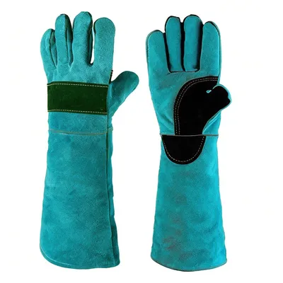 Produktbild von Rindsleder Handschuhe für Haustierpflege, 45 cm, Kratz- und Bissschutz für Hunde und Katzen