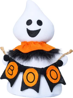 Produktbild von Halloween-Geisterfigur aus Plüsch, niedliche kleine Geisterstatue, handgefertigte Geisterpuppe, Tischdekoration für Halloween, Heimdekoration