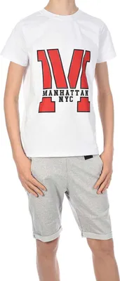 Produktbild von BEZLIT Jungen Sommer Set T-Shirt Manhatan und Stoff Shorts Weiß / Grau 116/122