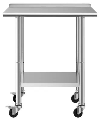 Image de Table en acier inoxydable pour restauration, dimensions 762 x 610 x 894 mm, table en acier inoxydable réglable sur roulettes, avec rebord (30 mm)