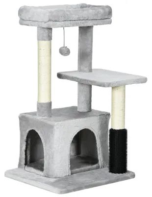Image de Arbre à chat - 85 cm - Plate-forme - Sisal - Peluche - Panneau de particules - Gris clair