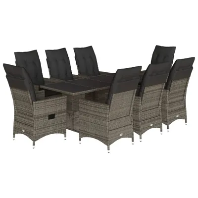 Obrázek produktu pro vidaXL 9dílný zahradní jídelní set s polštáři Grey Poly Rattan