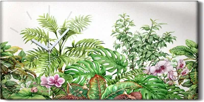 Produktbild von Küche Wohnzimmer Wand Leinwand Uhr 60x30 Gemälde Blumen Blätter Monstera Kunst - weiße Hände