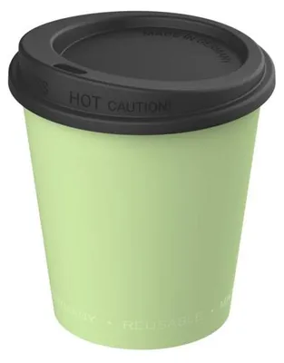 Produktbild von Kaffeebecher BPA-frei "ToGo" 200 ml – Geschmacksneutraler Mehrwegbecher – 100 % recycelbarer Coffee-to-go Trinkbecher mit sicherem Verschluss - geselliges grün/schwarz
