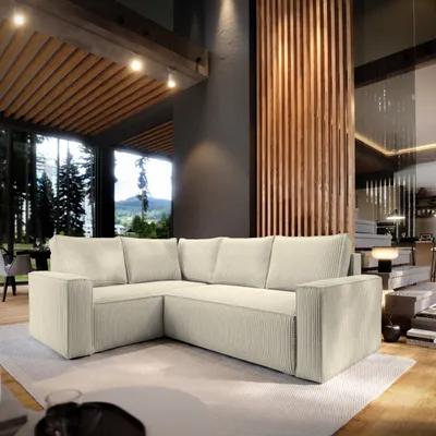 Produktbild von Masseno Ecksofa ESTANO L-S mit Schlaffunktion L-Form, Sofa mit Bettkasten, Wohnzimmersofa, Couch, Soffa, Bettsofa, Couchgarnitur- Creme, POSO 100