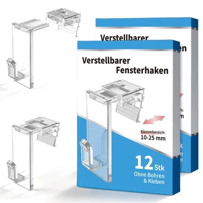 24 transparente Fensterhaken, Klemmbereich 10–25 mm, für Lichterketten