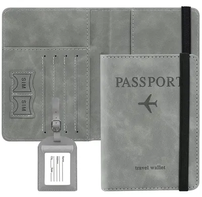 Productafbeelding van Paspoort, creditcard en reisdocumenten voor mannen en vrouwen, RFID-blokkerende paspoorthoes, grijs, 10.5 x 14.8