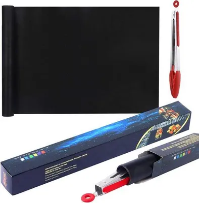 Productafbeelding van Grijze bakplaat, 180 x 40 cm, herbruikbare grillfolie, Teflon, antiaanbaklaag, zwart
