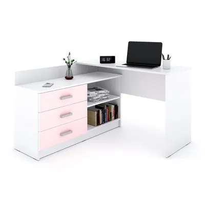 Produktbild von Marlux-Meble Alto Schreibtisch mit Schubladen 3 und 2 Regalen (Rosa Matt 131x120x76 cm)