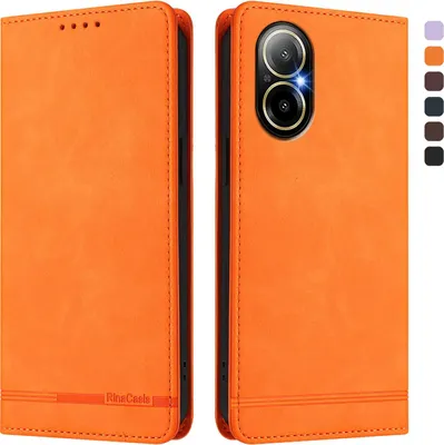 Image de Etui pour Realme C67 4G/Realme 12 Lite, étui rétro en cuirPolyuréthaneavec support et fentes pour cartes Orange