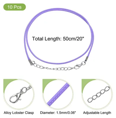 Produktbild von 10 Stš¹ck 20 Zoll Gewachste Halskette Schnur, Gro?handel Halskette Schnur mit Verschluss 1,5 mm Gewachste Leder Schnur Seil fš¹r Schmuckherstellung DIY Armband Anh?nger, Hell Lila