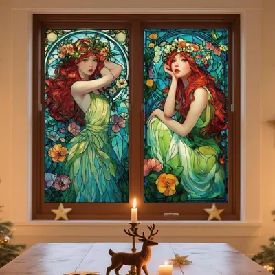 Produktbild von Fensterbilder Mädchen und Blumen doppelseitig wiederverwendbar 120 x 30 cm