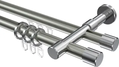 Produktbild von Interdeco Rundrohr-Innenlaufstange / Gardinenstange (Kombination) Edelstahl-Optik / Chrom, Typ Prestige Santo (Kappe), 20 mm Ø 2-läufig, 180 cm