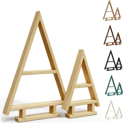 Zdjęcie produktu dla Choinka drewniana świąteczna dekoracja - Zestaw 2 sztuk - Naturalna, ozdoba rustykalna, figurka - 55 cm oraz 35 cm wysokości