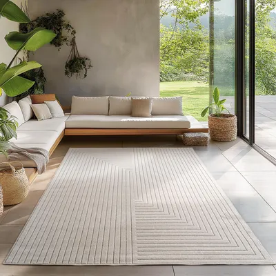 Image de Carpetsale24 Tapis d’Extérieur Design Boho Moderne Effet 3D Résistant aux UV Idéal pour Terrasse Salon et Cuisine, Taille: 140x200 cm