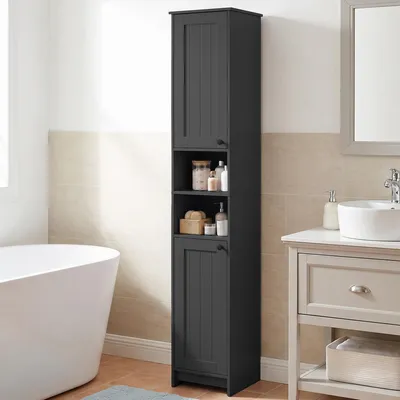 Produktbild von SONGMICS HOME Badezimmerschrank Hochschrank Schmal mit 2 Türen und Offenen Fächern 30 x 30 x 170 cm Schwarz