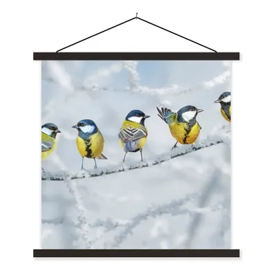 Produktbild von MuchoWow® Textilposter Vogel - Kohlmeise - Winter - Schnee - Zweige 40x40 cm mit schwarzem Rahmen - Fotos