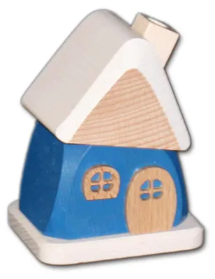 Produktbild von Holzwaren Egermann kleines Räucherhaus in Blau - erzgebirgische Handarbeit aus Holz - 9cm - für Räucherkerzen Größe S