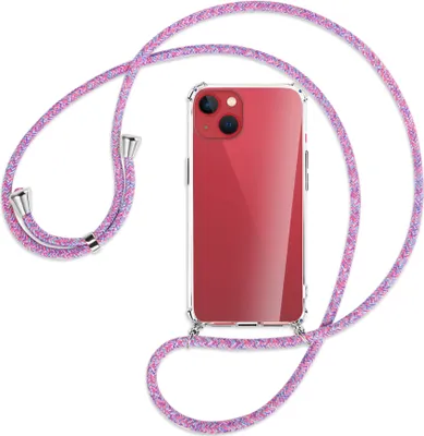 Produktbild von Handykette Backcover-Schutzhülle mit Band (Metall silberfarben) für Apple iPhone 13 - lila/rosa/blau