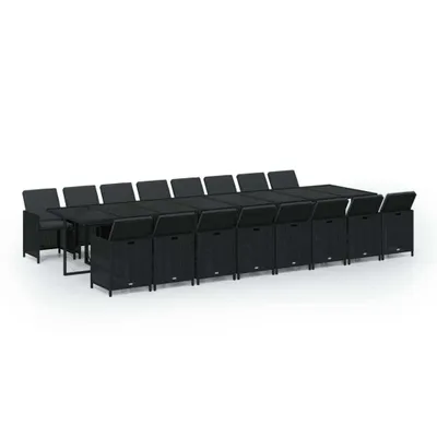 Produktbild von 17-tlg. Garten-Essgruppe mit Kissen Schwarz Poly Rattan