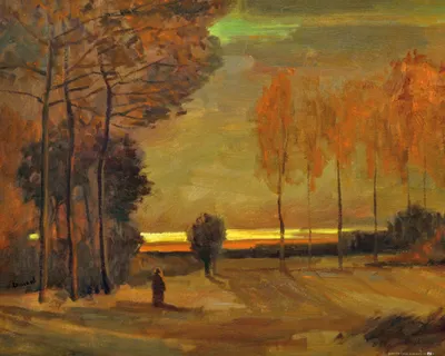 Obrázek produktu pro Vincent Van Gogh Art Print Obraz - Podzimní krajina za soumraku, 1885 (40 x 50 cm)