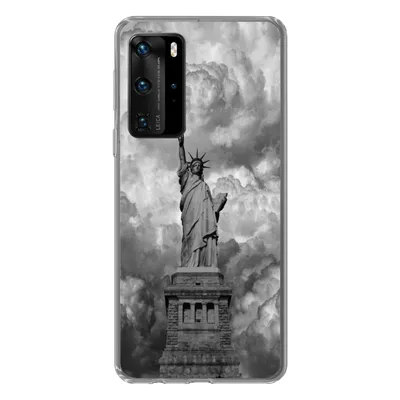 Produktbild von MuchoWow® Handyhülle Schutzhülle Hülle für Huawei P40 Pro Freiheitsstatue in New York an einem bewölkten Tag in schwarz-weiß Silikon Softcase Handy Hülle - Schutz