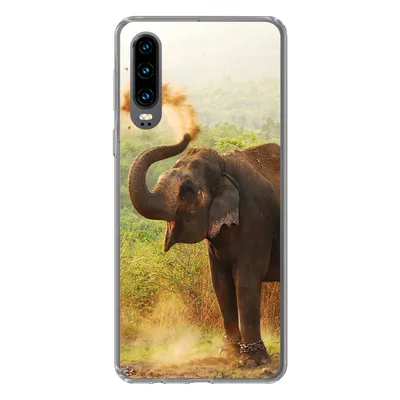 Produktbild von MuchoWow® Handyhülle Schutzhülle Hülle für Huawei P30 Elefant - Tiere - Wald - Bäume Silikon Softcase Handy Hülle - Kartenbesitzer