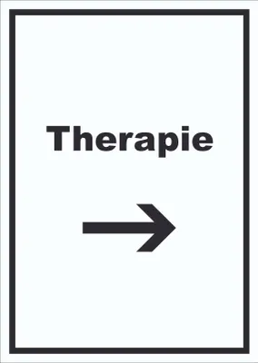 Produktbild von Therapie Schild mit Text und Richtungspfeil rechts Raum Behandlung hochkant A2 (420x594mm)
