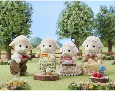 Image de Famille Sylvanian Families Mouton, 4 Personnages Articulés et Habillés, Figurine Beige, Jouet Mixte