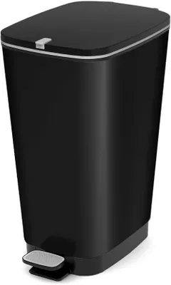 Obrázok produktu pre Ibenzoa® Kôš na odpad (45 L) – Čierna metalická farba, vzhľad kovu, s vekom a pedálom, systém jemného zatvárania, rozmer 29 x 44,5 x 60,5 cm