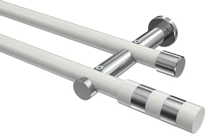Produktbild von Interdeco Gardinenstange / Vorhangstange Weiß / Chrom, Typ Platon Mavell (Zylinder Bicolor) ohne Ringe, 20 mm Ø 2-läufig, 200 cm