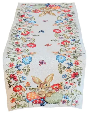 Produktbild von Tischläufer CLEA Osterhasen & Blumen Gobelin Polyester 35 x 90 cm