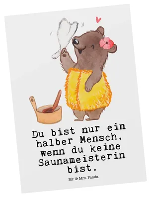 Produktbild von Mr. & Mrs. Panda spruchkarte Saunameisterin Herz - Weiß - Geschenk, Kunstkarten, Postkarte, Ansichtskarten, Postkarten, Ansichtskarte, Grußkarte