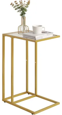 Image de Table d'appoint en forme de C, en verre avec un cadre métallique