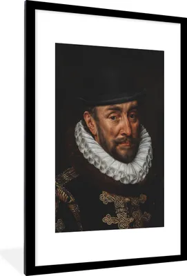 Produktbild von MuchoWow® MuchoWow® Gerahmtes Poster Wilhelm von Oranien - Adriaen Thomasz - Hut 60x90 cm - Poster mit zchwarzem Bilderrahmen - Dekoration - Wandposter Wohnzimmer - Hochwertig