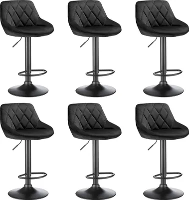 Produktbild von 6er-Set Barhocker Samt Barstuhl Tresenhocker Küchenstühle Hocker Chrom- Schwarz