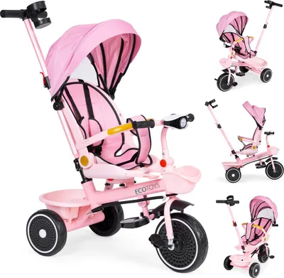 Produktbild von 2-in-1-Dreirad-Kinderwagen, drehbarer Sitz, faltbares Verdeck, rosa, ECOTOYS