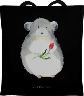 Produktbild von Mr. & Mrs. Panda Schultasche Chinchilla Blume - Schwarz - Geschenk, Liebeskummer, Jutebeutel, Tote Bag, Tasche, Lustige Sprüche, Beutel, Büro, Chinchillas, Shopping