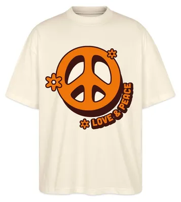 Produktbild von Spreadshirt Love And Peace Retro Hippie Style Design Y2K Oversize Uni T-Shirt, XL, Natur